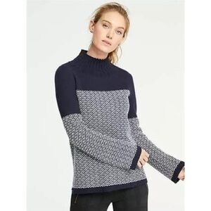 Ann Taylor Navy and Gray Patterned Turtleneck Sweater